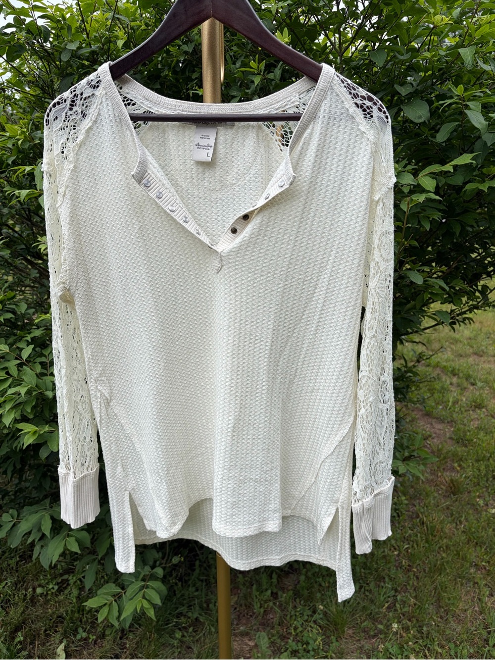 American Rag Cie Romantic Lace Cowgirl Core Henley Top